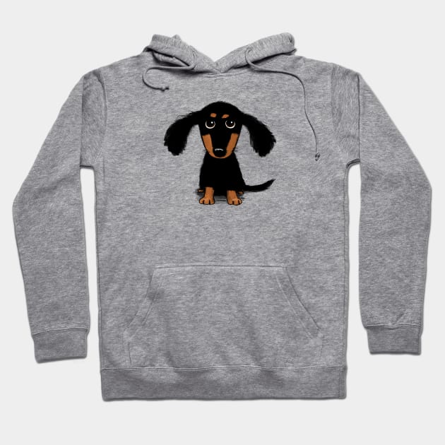 Cute Dachshund Puppy | Black and Tan Longhaired Wiener Dog Hoodie by Coffee Squirrel